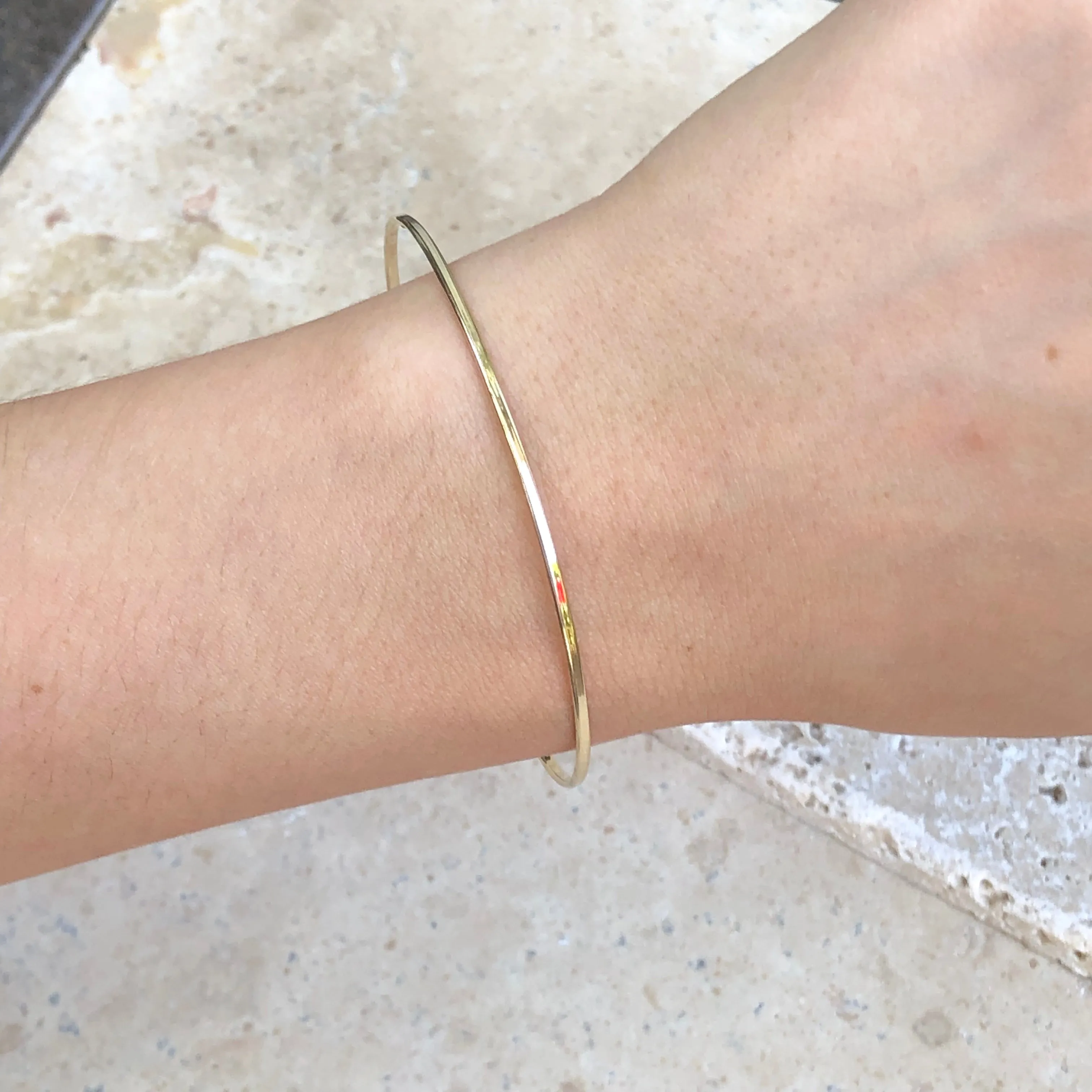 14KT Yellow Gold Thin Bangle Slip-On Bracelet 1.5mm