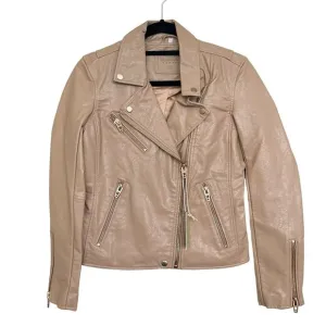 Blank NYC Womens Faux Leather Moto Jacket XS Beige