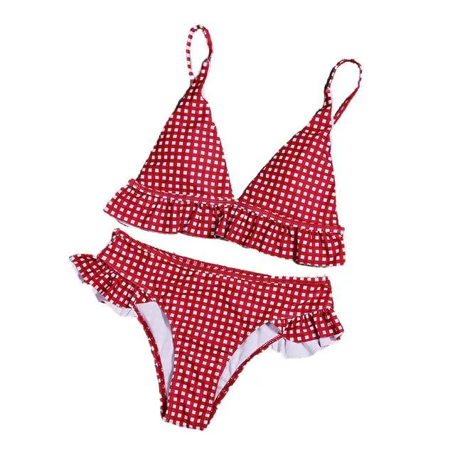 Krisna Plaid Print Bikini