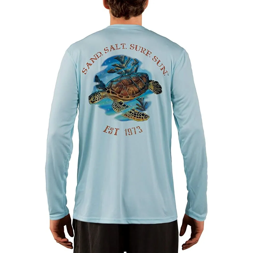 SAND.SALT.SURF.SUN. Sea Turtle Men's UPF 50  UV Sun Protection Performance Long Sleeve T-Shirt