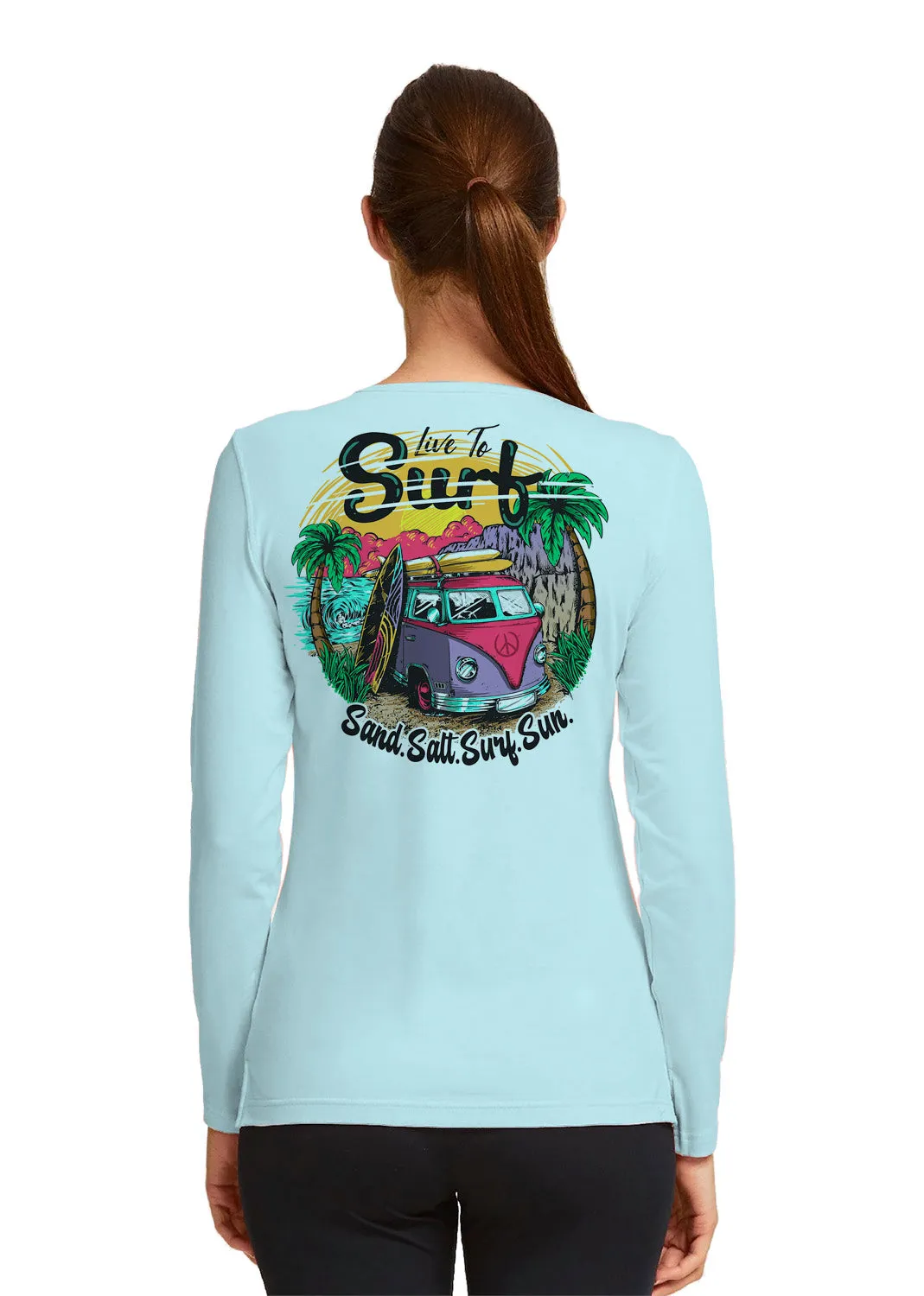 SAND.SALT.SURF.SUN. Surf Bus Women's UPF 50  UV Sun Protection Performance Long Sleeve T-Shirt