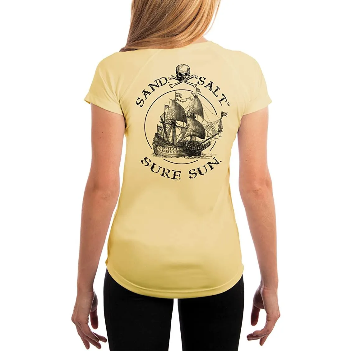 SAND.SALT.SURF.SUN. Vintage Ship Women's UPF 50  UV Sun Protection Performance Short Sleeve T-Shirt