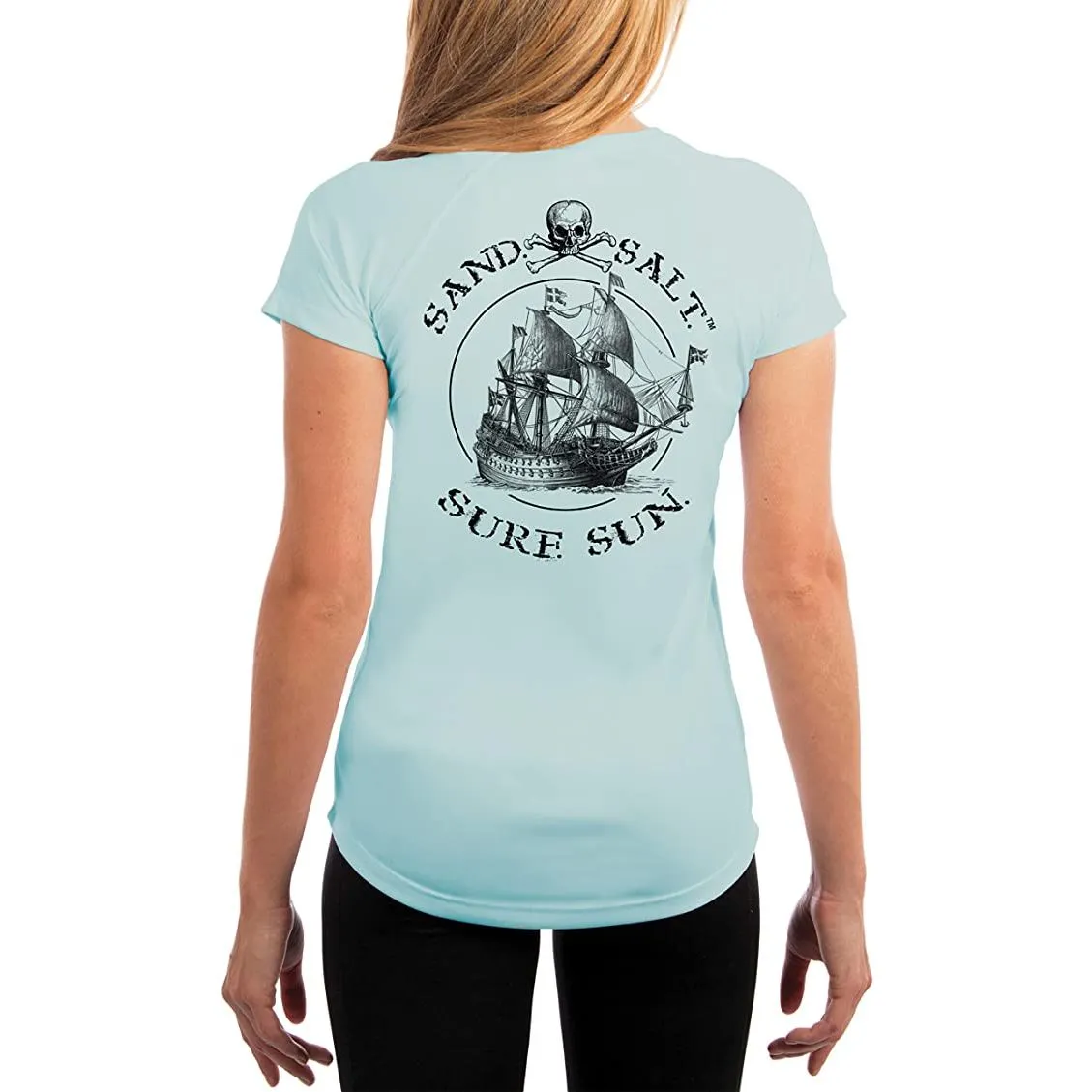 SAND.SALT.SURF.SUN. Vintage Ship Women's UPF 50  UV Sun Protection Performance Short Sleeve T-Shirt